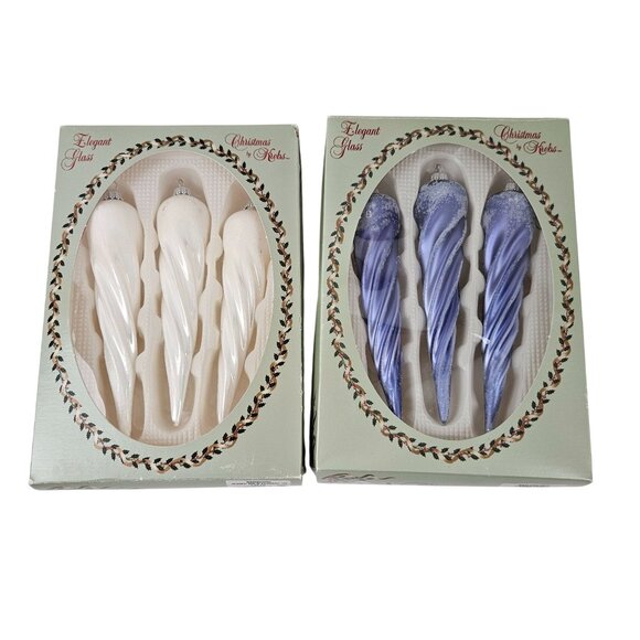 Christmas by Krebs Elegant Glass Icicle Ornaments White Blue Set of 6 Holiday - Picture 1 of 11